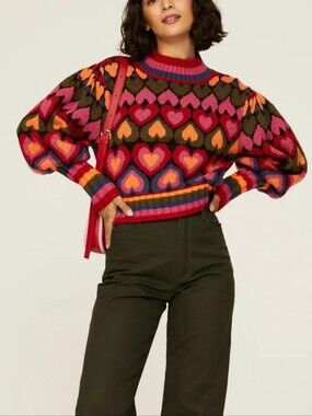 FARM RIO Full of Hearts Knit Sweater Size Large